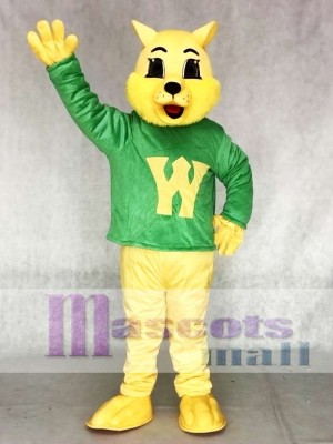 Cute Winner Wildcat Cat in Green Vest Mascot Costume Animal