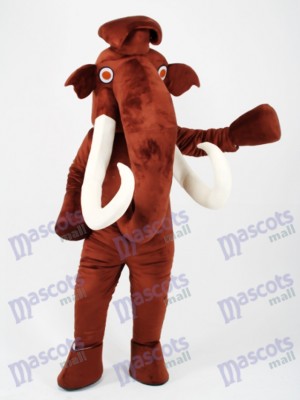 Brown Mammoth Elephant with Long Tusk Mascot Costume Animal