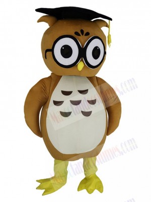 Brown Doctor Owl with Black Hat Mascot Costume