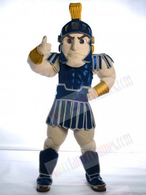 Blue Spartan Trojan Knight Sparty with Golden Bracers Mascot Costume People