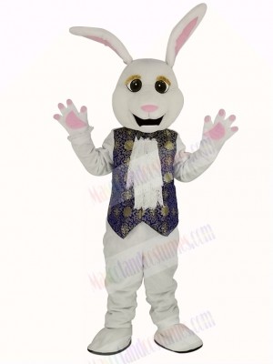 Easter White Rabbit in Blue Vest Mascot Costume