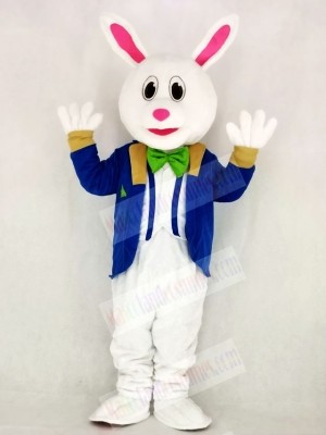 Funny Easter Bunny Rabbit with Blue Suit Mascot Costume School 	