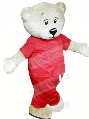 White Bear with Red Suit Mascot Costumes	