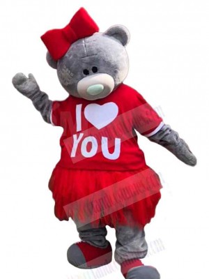 Romantic Gray Female Bear Mascot Costume Animal