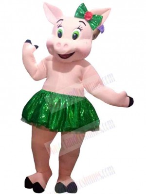 Pig in Green Tutu Mascot Costume Animal