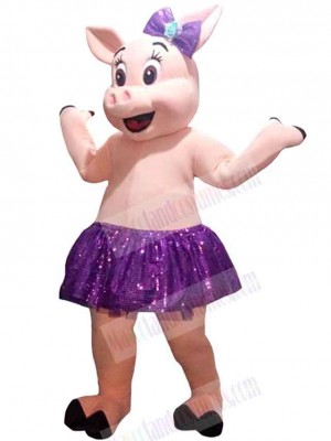 Pig in Purple Tutu Mascot Costume Animal