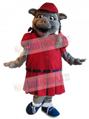 Pig in Red Dress Mascot Costume Animal