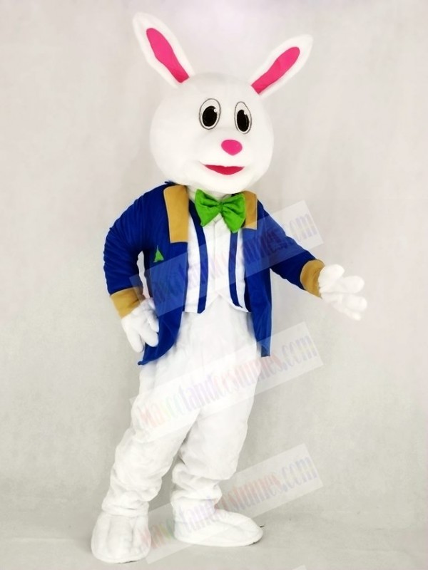 Funny Easter Bunny Rabbit with Blue Suit Mascot Costume School